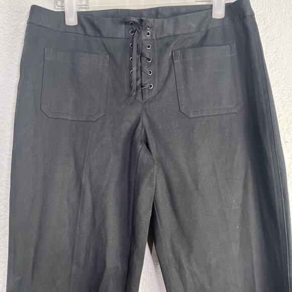 Express Stretch Y2K Lace Up Dress Pants Womens Size 7/8 Black Flare 90s Low Rise - Picture 2 of 8